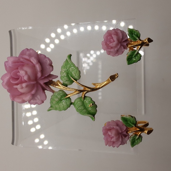 Vintage JJ Jonette Rose Brooch & Clip-On Earrings Set - Excellent Used Condition - Picture 2 of 16